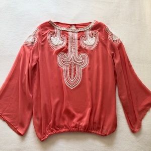 Coral Blouse With White Detail